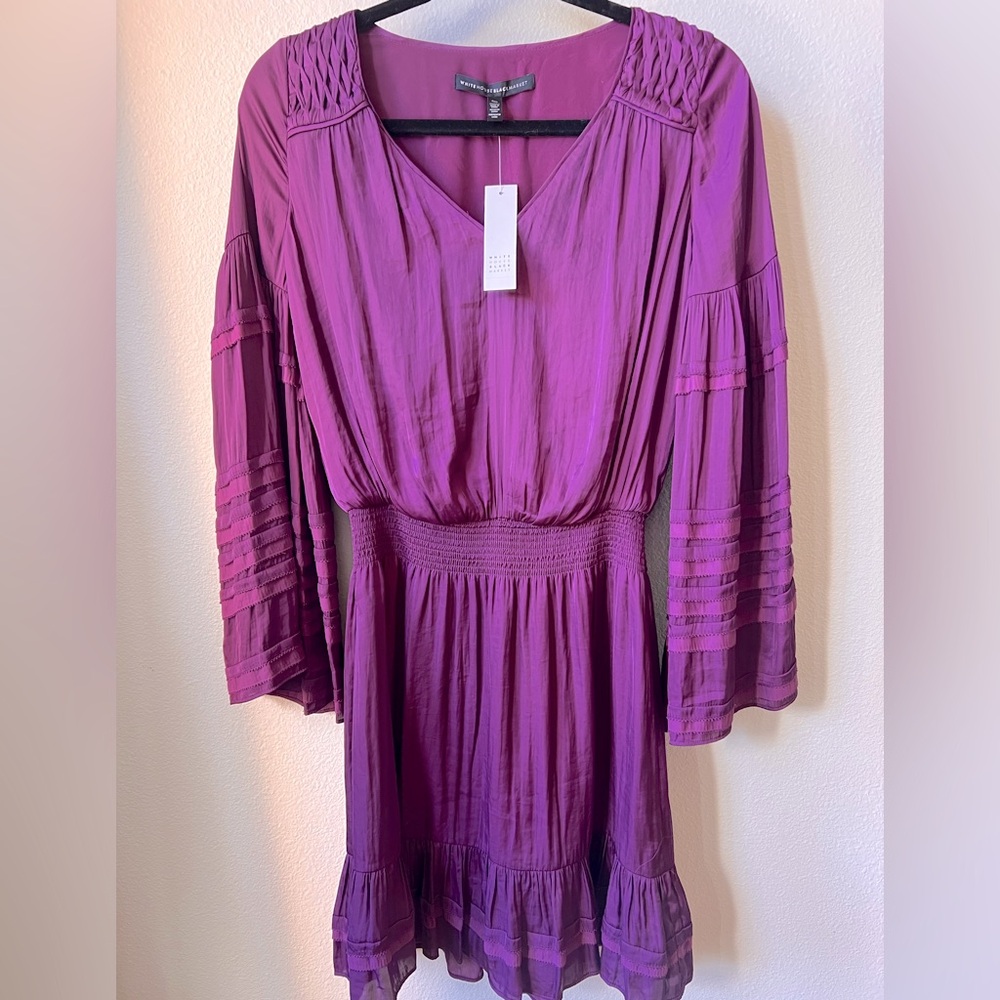 White House Black Market dress short purple wine size 00 smocked holiday…